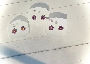 Pink Glitter Daisy Button Stub Earrings