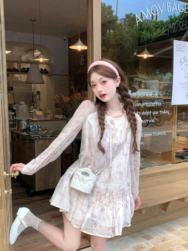 Pink Purple Camellia Chiffon Dress