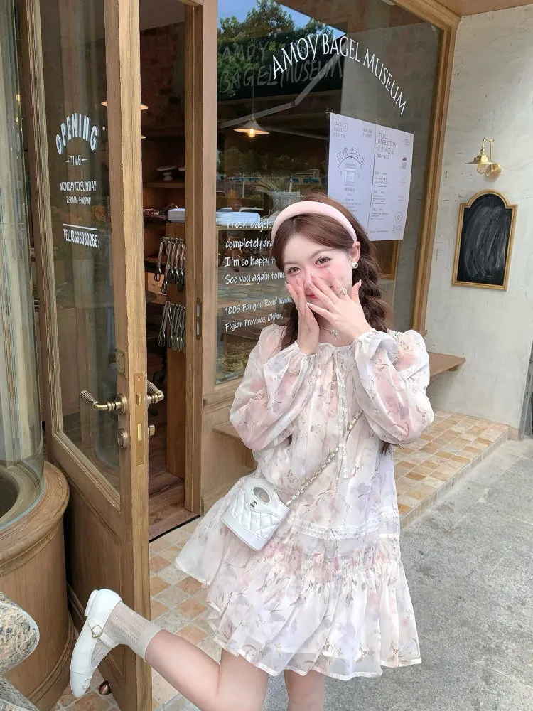 Pink Purple Camellia Chiffon Dress