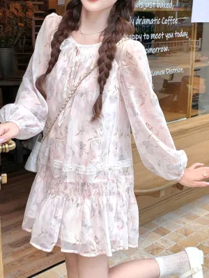 Pink Purple Camellia Chiffon Dress
