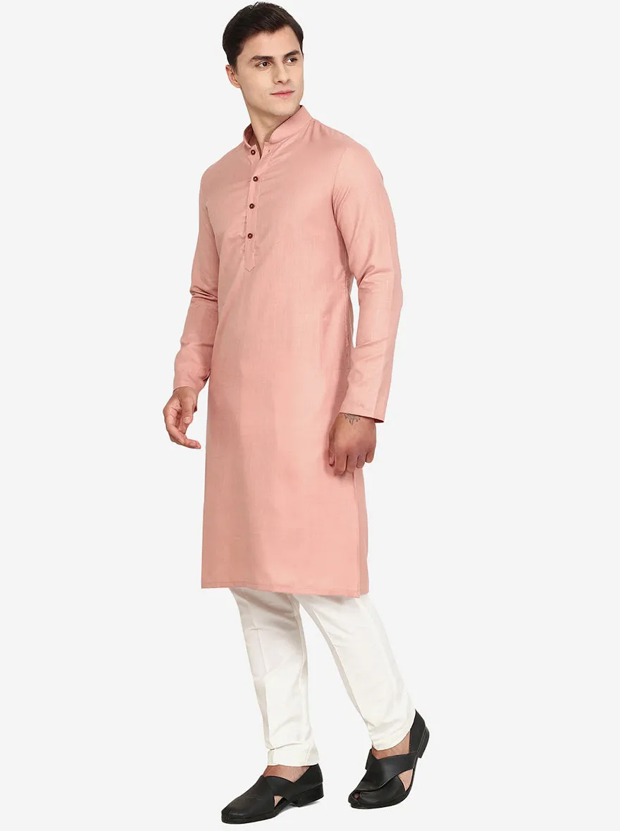 Pink Solid Cotton Blend Kurta | The Kurta Company