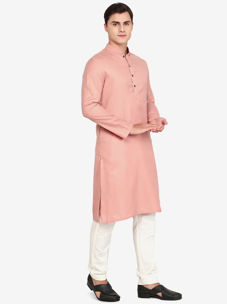 Pink Solid Cotton Blend Kurta | The Kurta Company