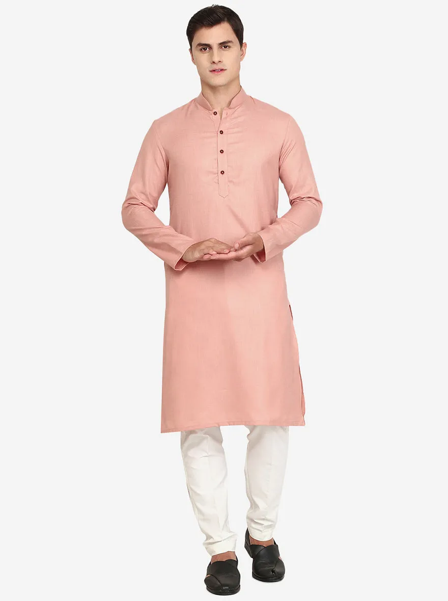 Pink Solid Cotton Blend Kurta | The Kurta Company