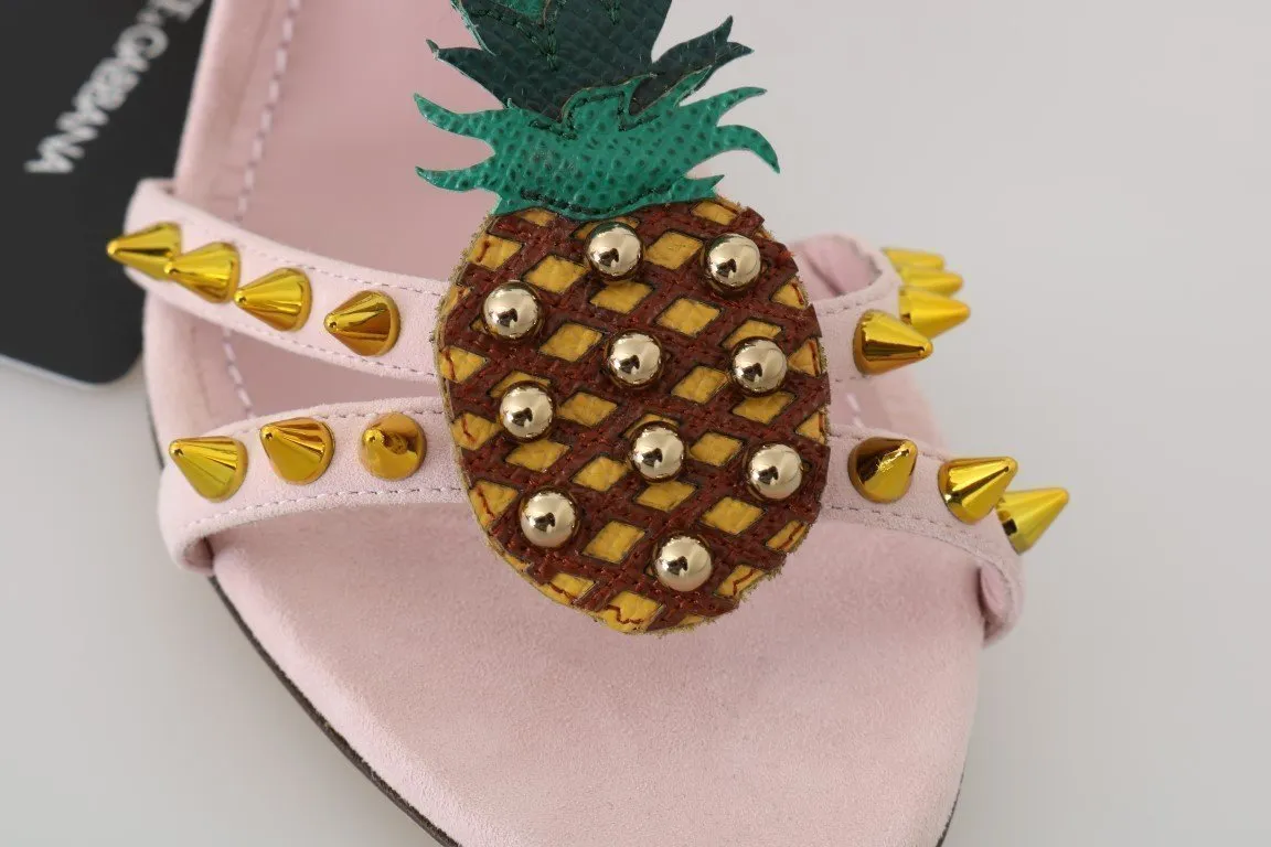 Pink Suede Pineapple Studded Tassel Shoes