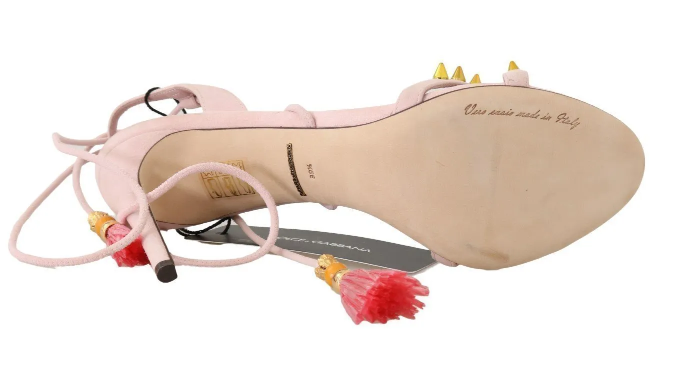 Pink Suede Pineapple Studded Tassel Shoes
