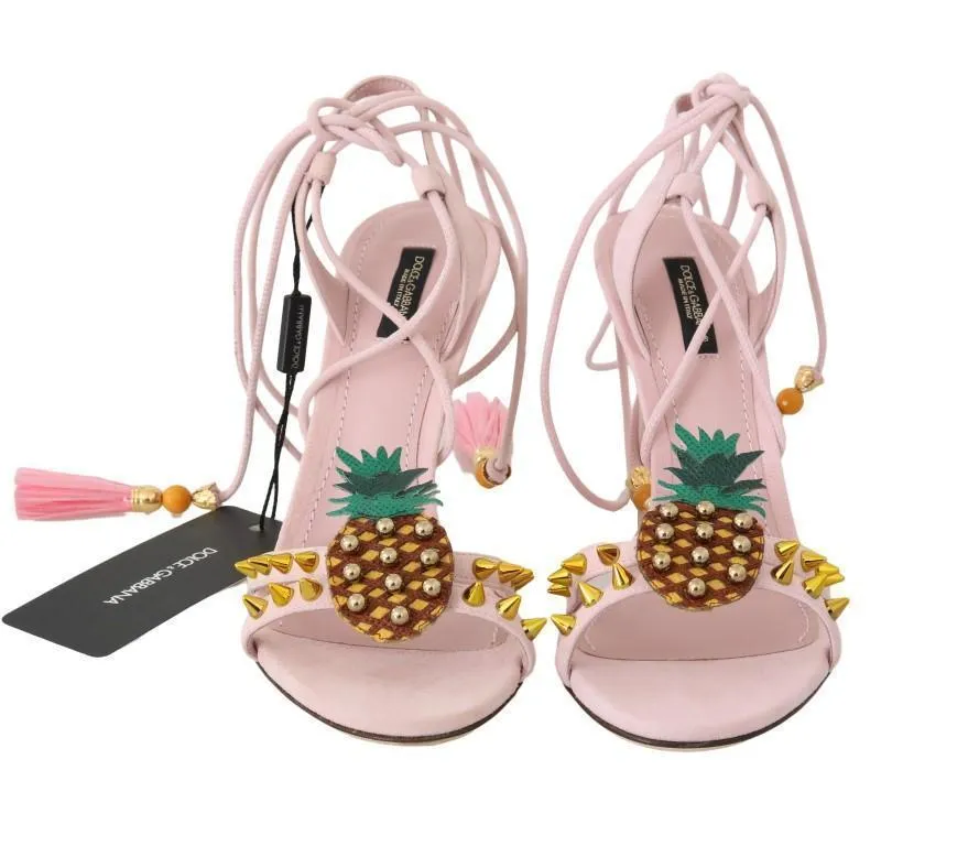 Pink Suede Pineapple Studded Tassel Shoes