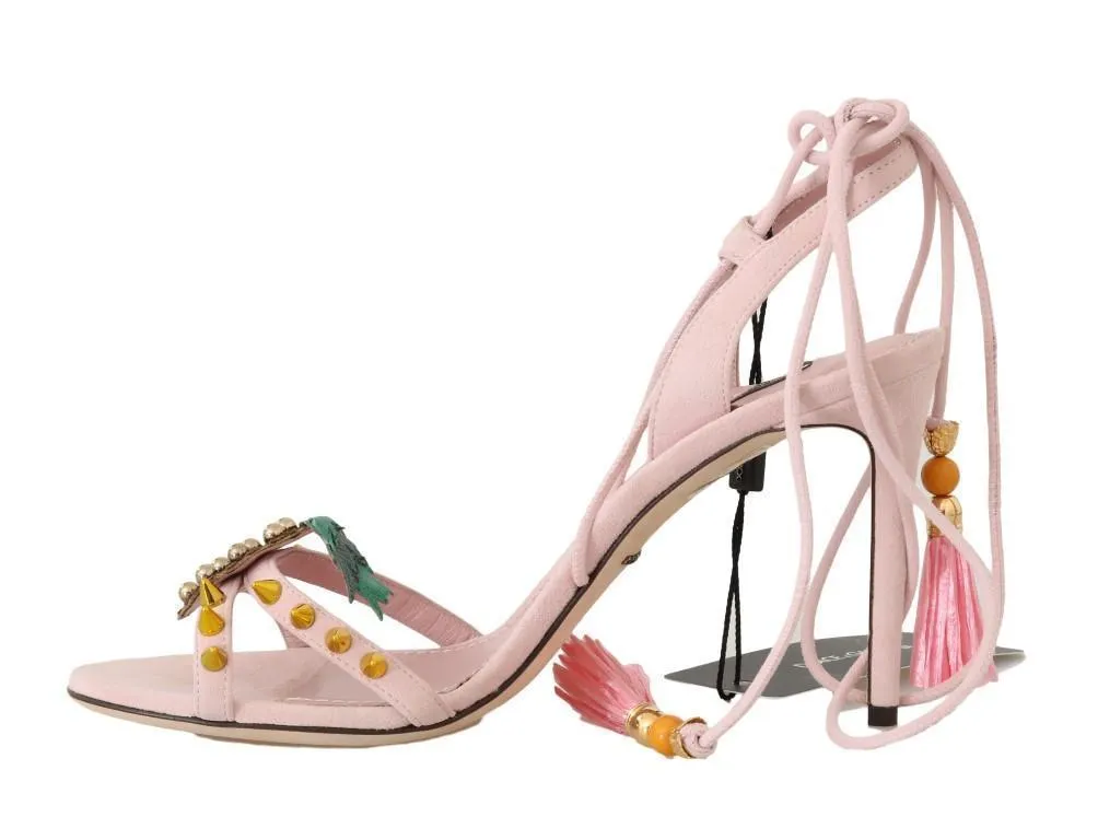 Pink Suede Pineapple Studded Tassel Shoes