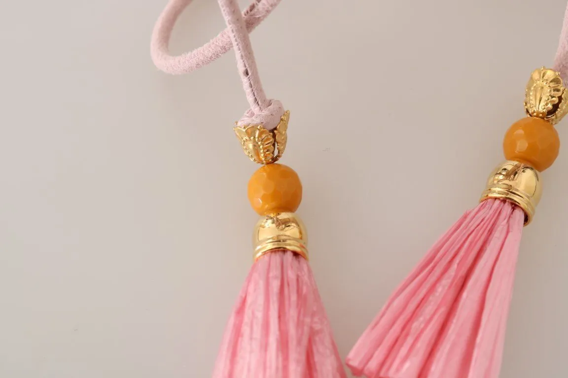 Pink Suede Pineapple Studded Tassel Shoes