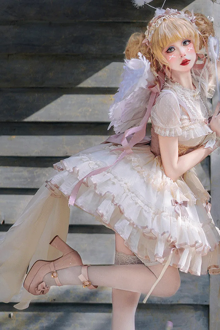 Pink/Ivory Dance of Time Triple-Layered Ballet Style Bowknot Lace-Up Sweet Lolita Jsk Dress