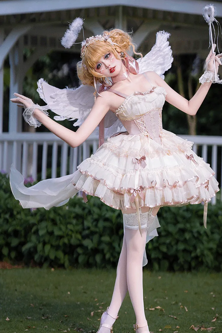 Pink/Ivory Dance of Time Triple-Layered Ballet Style Bowknot Lace-Up Sweet Lolita Jsk Dress