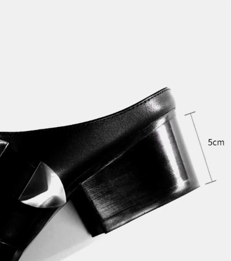 Pointed Toe Buckle Hollow Leather Shoes Male Black Sandals