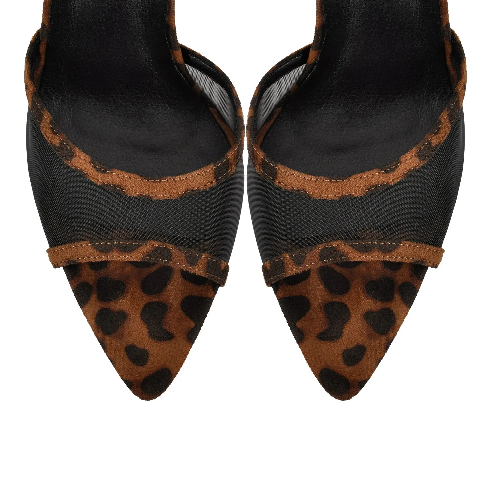 Pointed Toe Mesh Leopard Ankle Strap Sandals