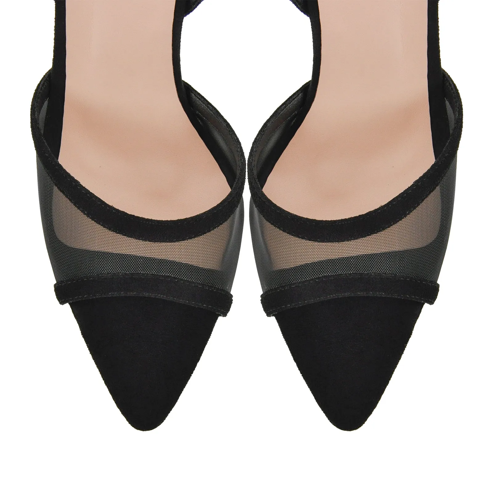 Pointed Toe Mesh Leopard Ankle Strap Sandals