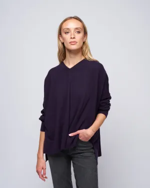 pointelle v-neck sweater - black currant