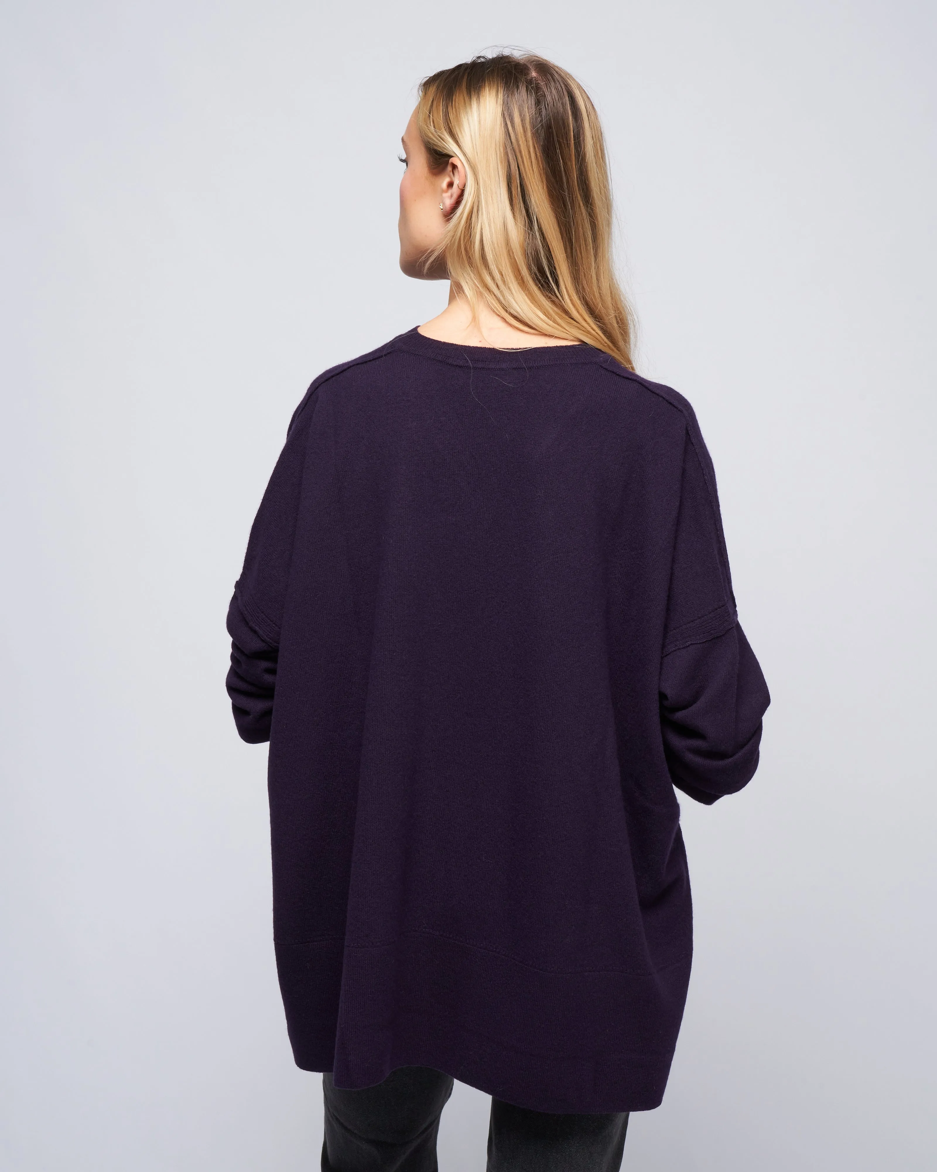 pointelle v-neck sweater - black currant
