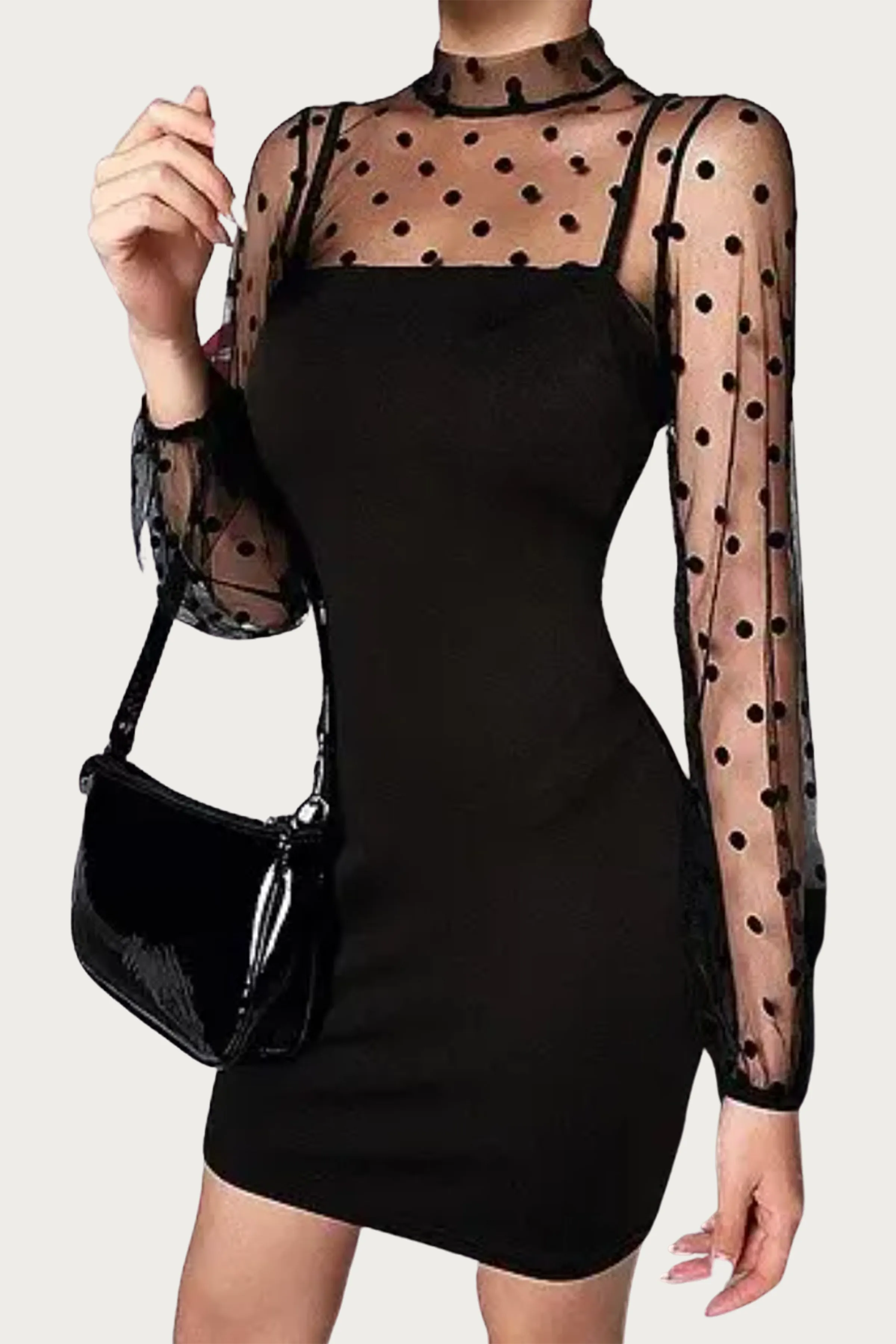 POLKA DOT MESH SLEEVE MINI DRESS