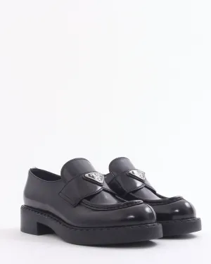 Prada Black Brushed Leather Chocolate Loafers - 38