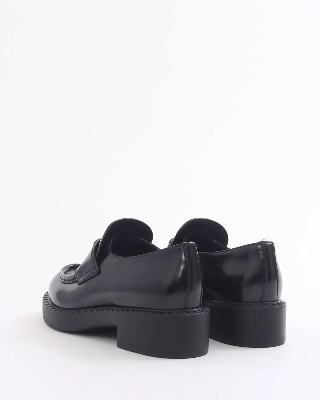 Prada Black Brushed Leather Chocolate Loafers - 38