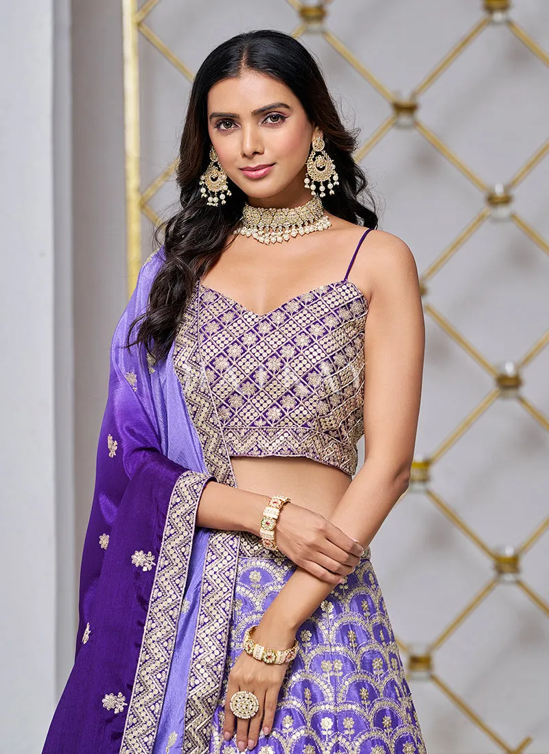 Purple Ombré Embroidered Wedding Lehenga Choli