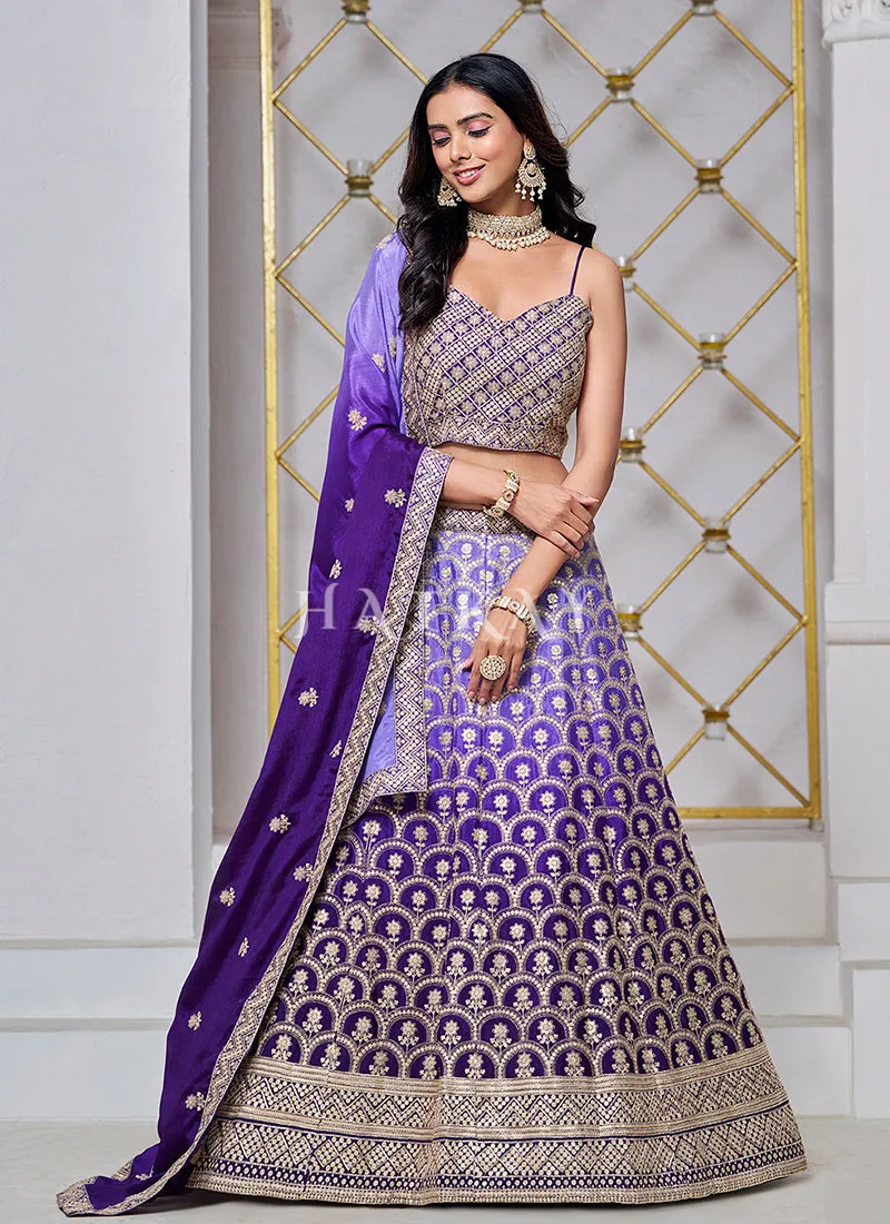 Purple Ombré Embroidered Wedding Lehenga Choli