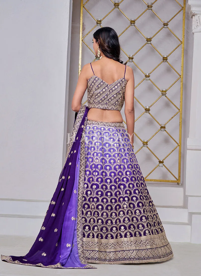 Purple Ombré Embroidered Wedding Lehenga Choli