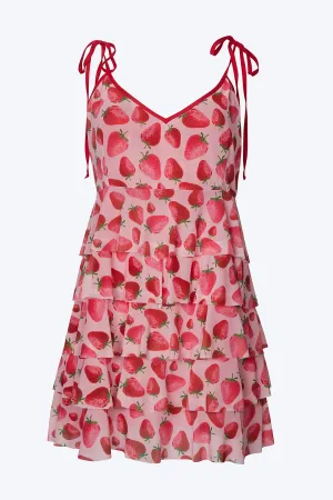 RADA STRAWBERRY-PRINT TIERED MESH MINI DRESS