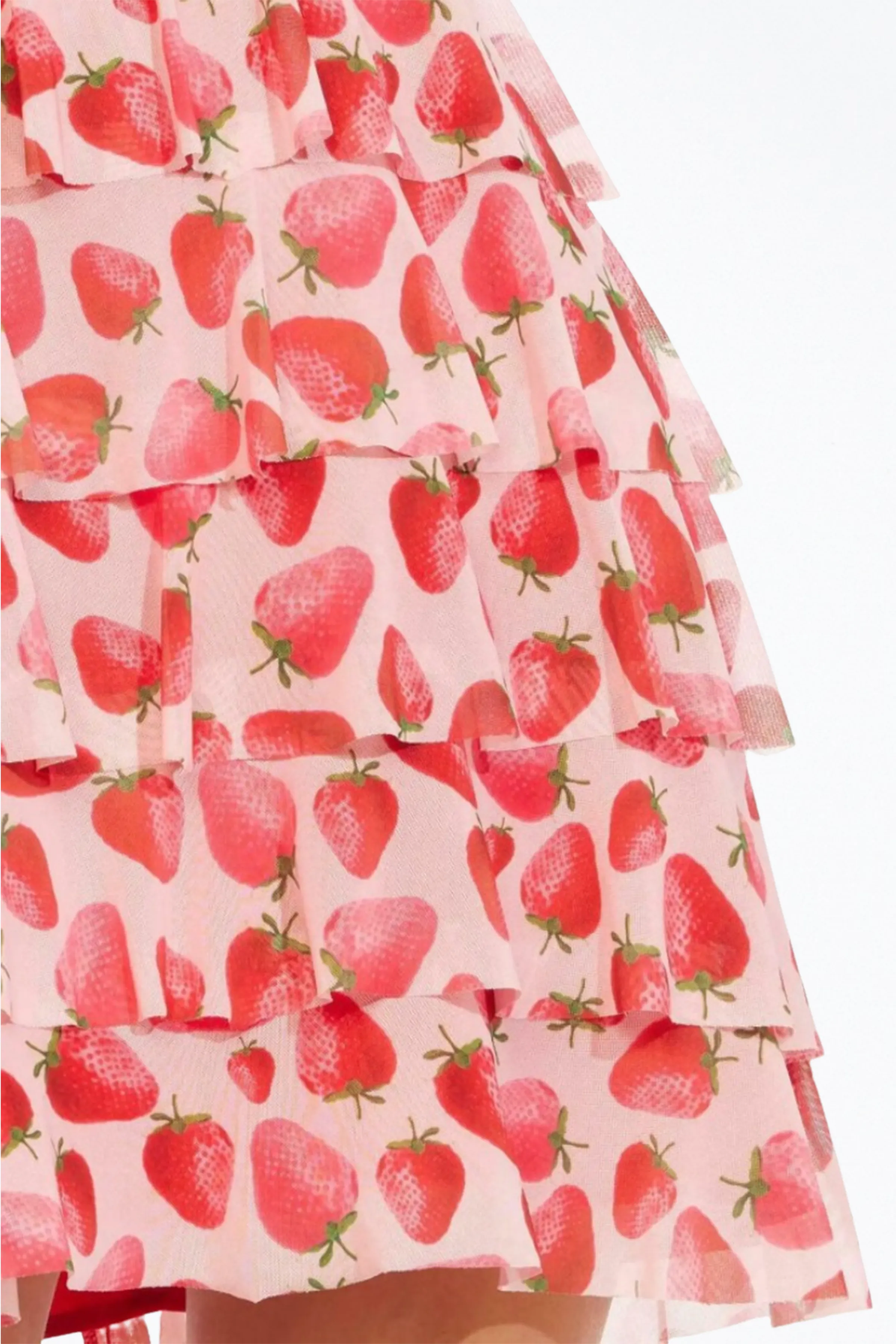 RADA STRAWBERRY-PRINT TIERED MESH MINI DRESS