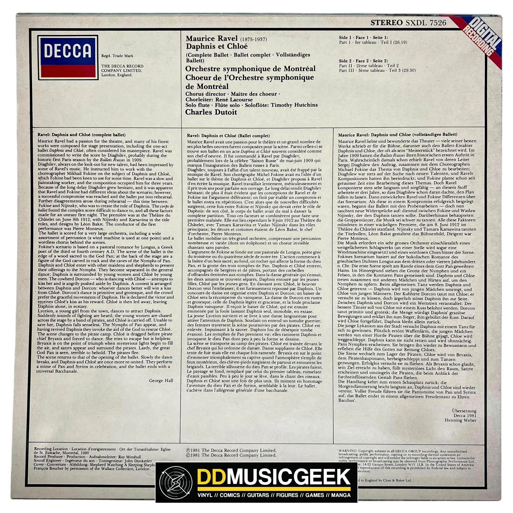 Ravel*, Choeur* Et Orchestre Symphonique De Montréal, Charles Dutoit: Daphnis Et Chloé (LP, RP)