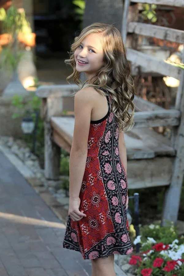 Red & Black Racer-back Skater Dress