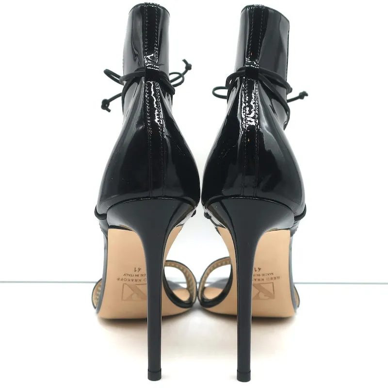 Reed Krakoff Ankle-Wrap Sandals Black Patent Leather & Mesh Size 41 NEW