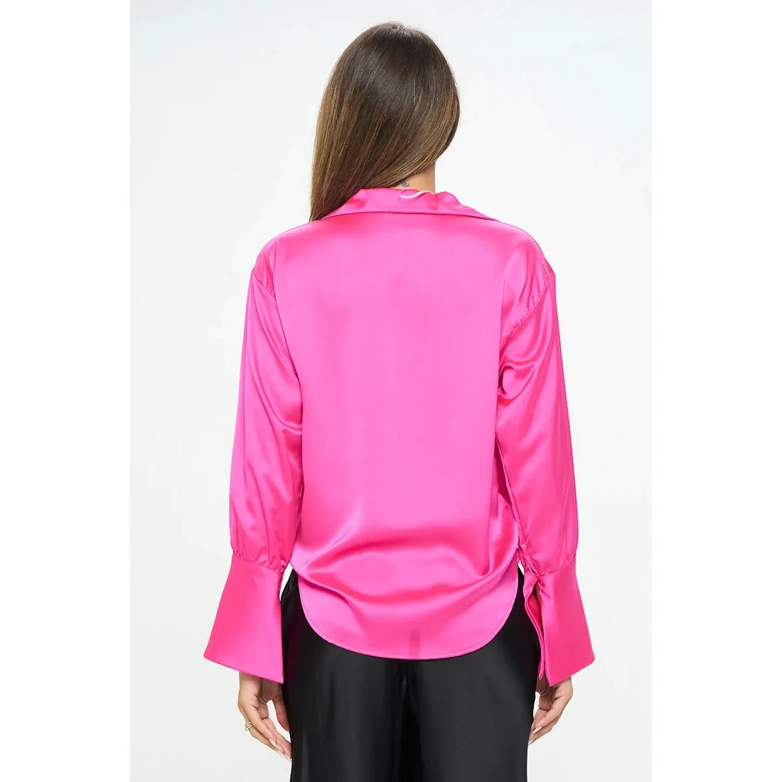 Renee C Satin Collared Cowl Neck Blouse
