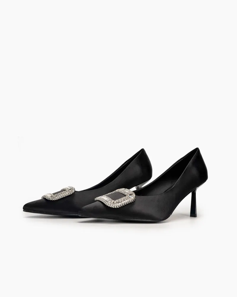 Rhinestone Satin Wedding Stilettos High Heel Pumps