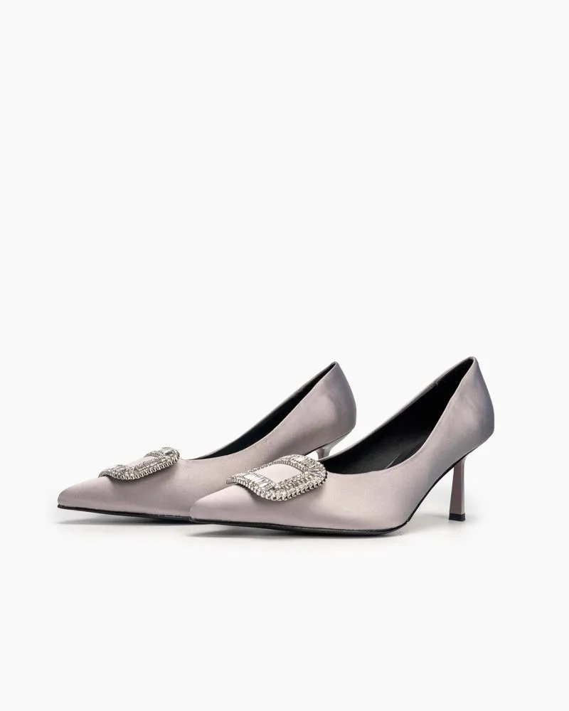 Rhinestone Satin Wedding Stilettos High Heel Pumps