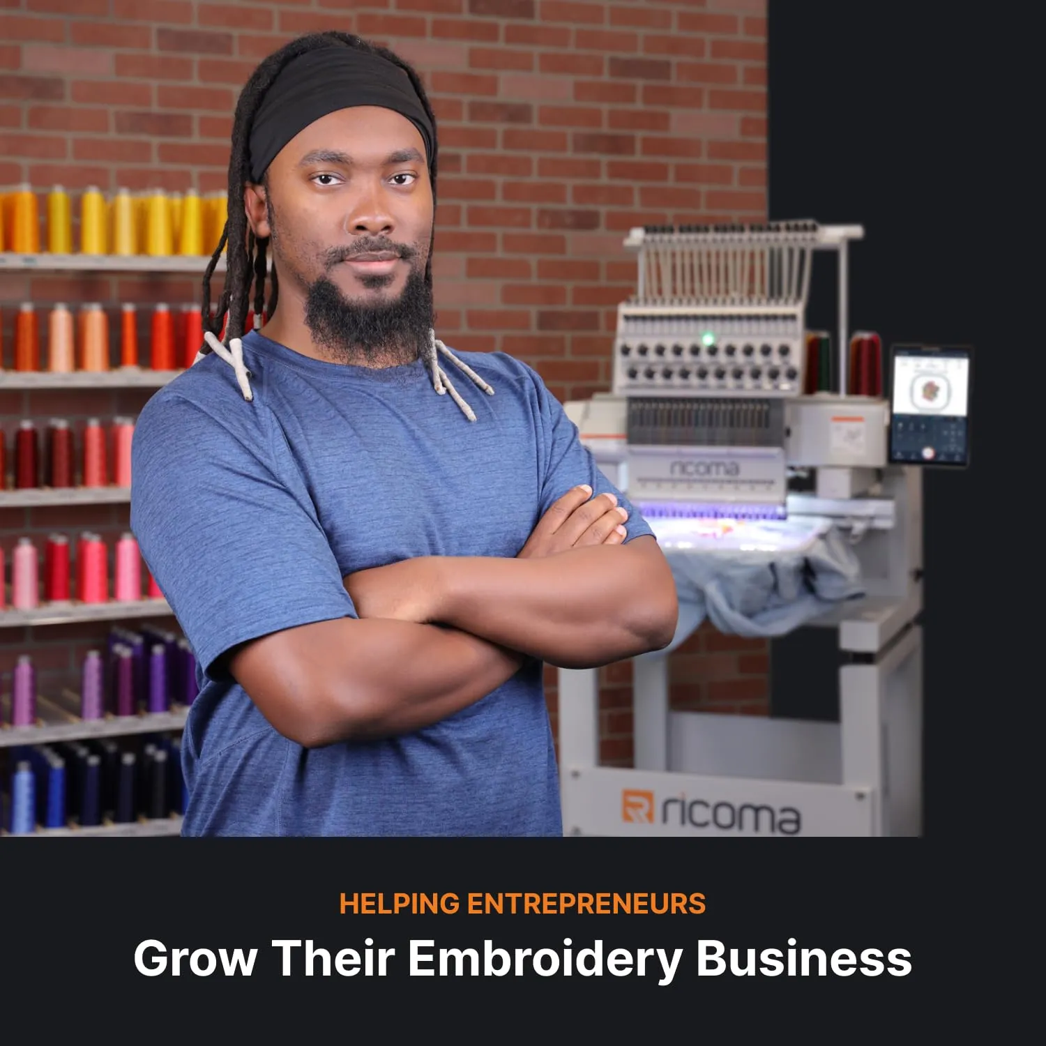 Ricoma Marquee 2001 Single-Head Multi Needle Commercial Embroidery Machine with Steel Embroidery Stand, Hoop and Cap Attachments, Chroma Digitizing Software, Lifetime Customer Support