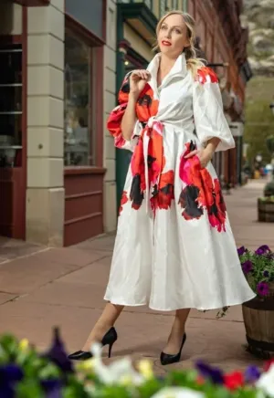 S23035 - Printed Duppioni Dress w/ Double Collar