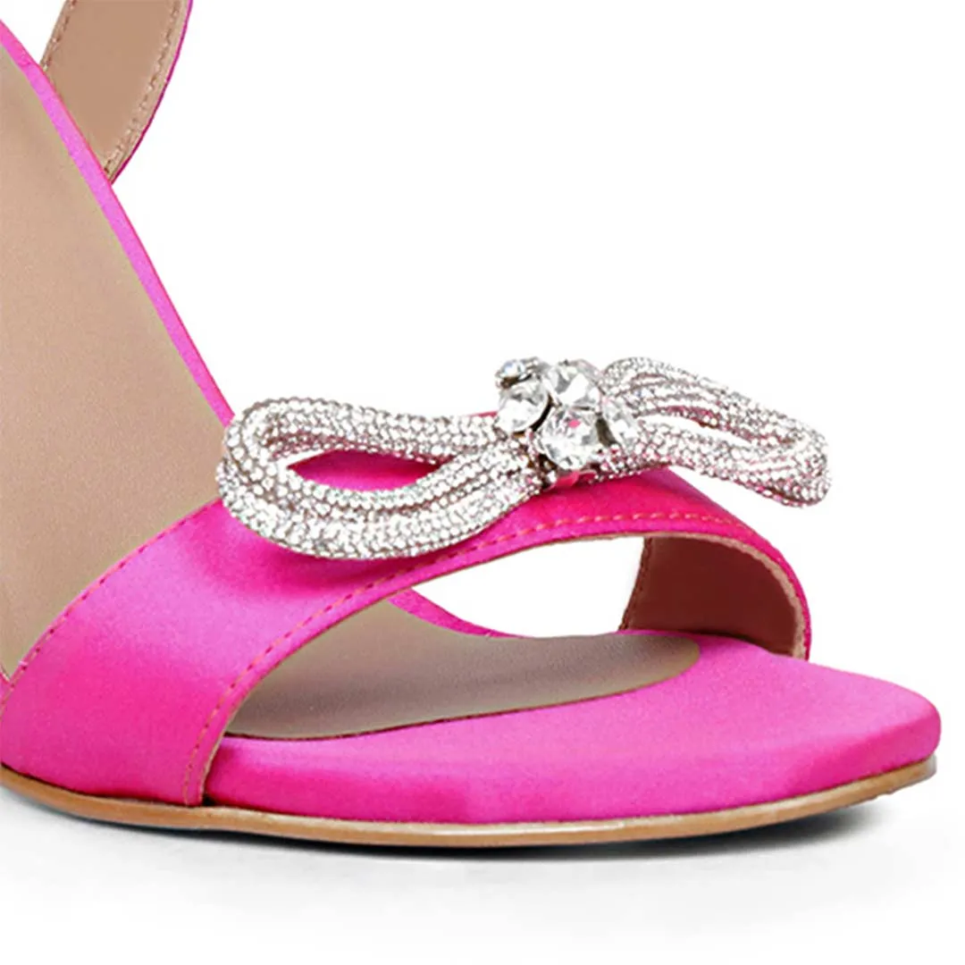 Saint Hayden Crystal Bow Hot Pink Leather-Satin Stilettos