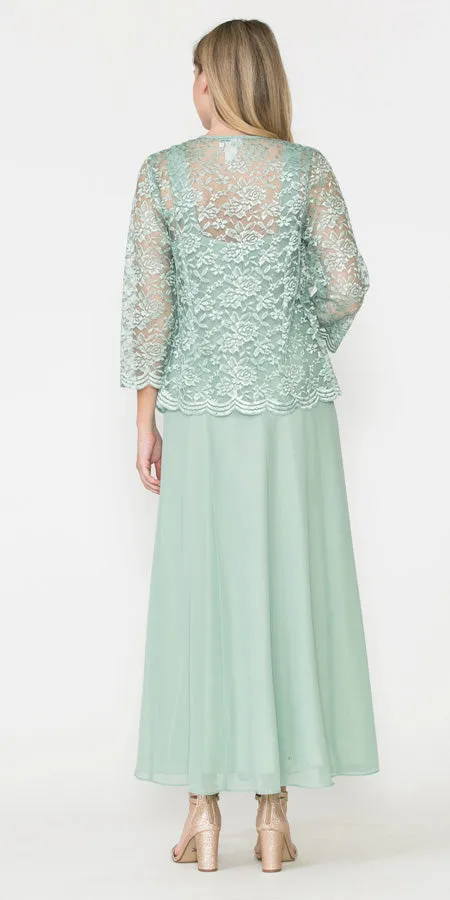 Sally Fashion 8466 Long Chiffon Mother of Groom Dress Lace 3/4 length Sleeve Jacket