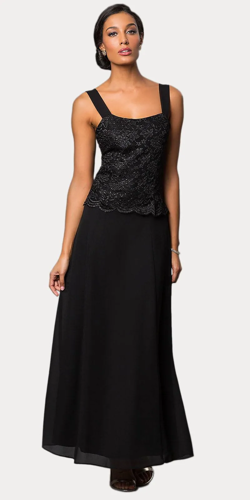 Sally Fashion 8466 Long Chiffon Mother of Groom Dress Lace 3/4 length Sleeve Jacket