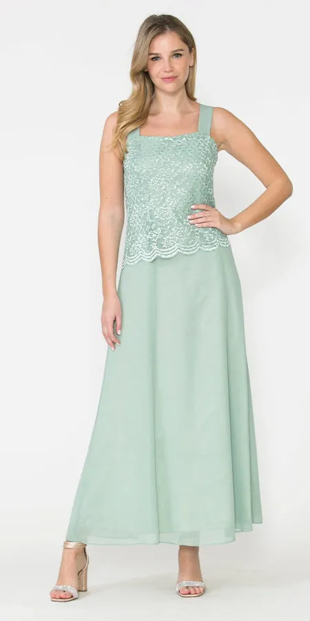 Sally Fashion 8466 Long Chiffon Mother of Groom Dress Lace 3/4 length Sleeve Jacket