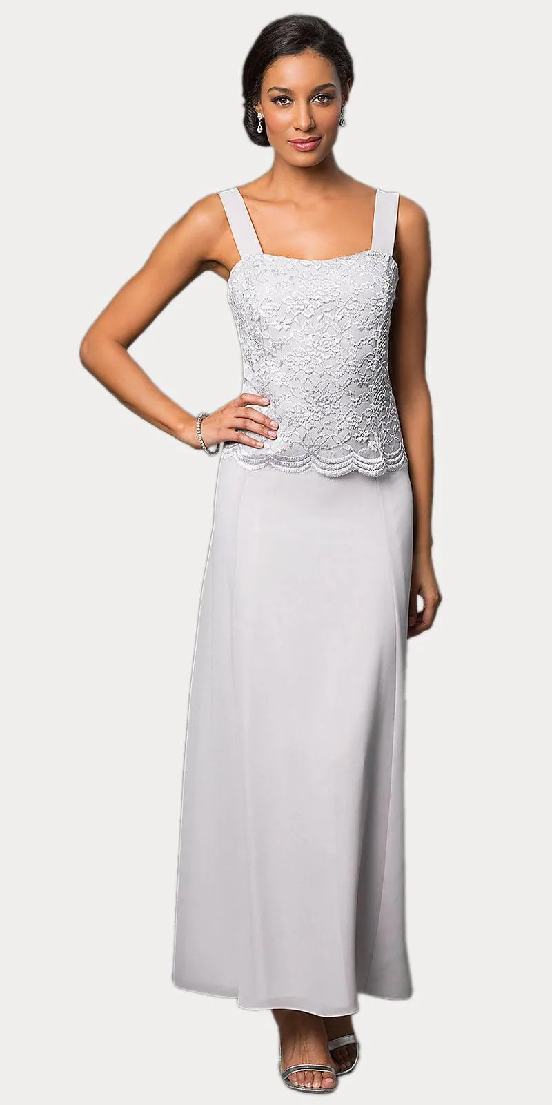 Sally Fashion 8466 Long Chiffon Mother of Groom Dress Lace 3/4 length Sleeve Jacket