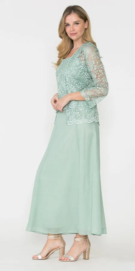 Sally Fashion 8466 Long Chiffon Mother of Groom Dress Lace 3/4 length Sleeve Jacket