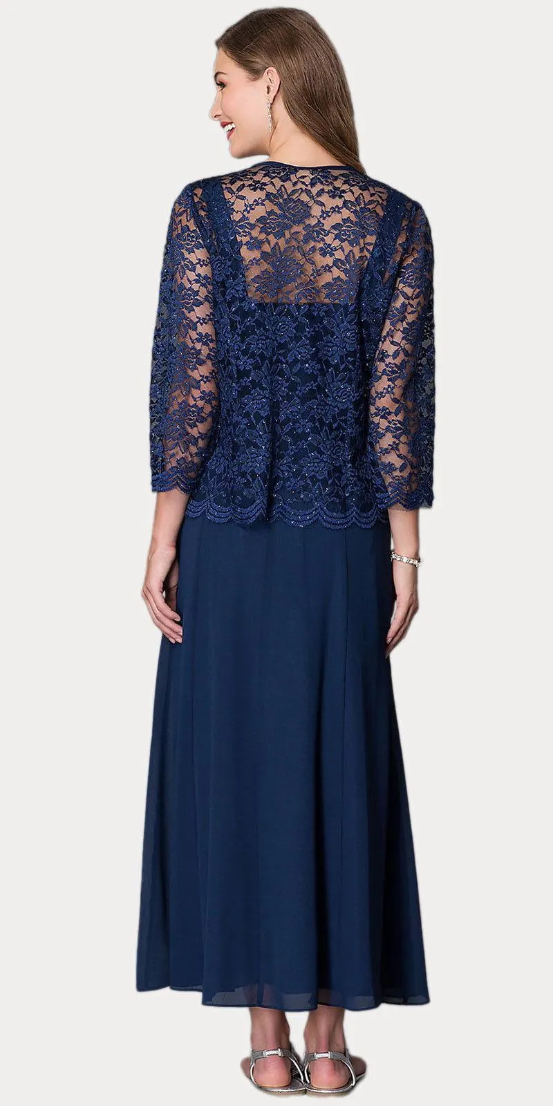 Sally Fashion 8466 Long Chiffon Mother of Groom Dress Lace 3/4 length Sleeve Jacket