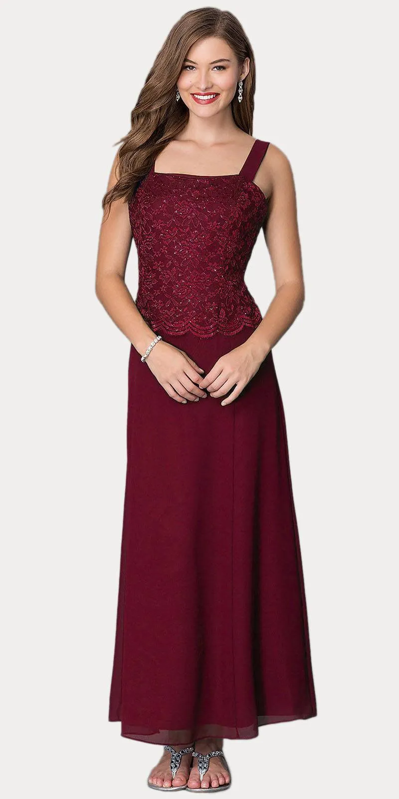 Sally Fashion 8466 Long Chiffon Mother of Groom Dress Lace 3/4 length Sleeve Jacket