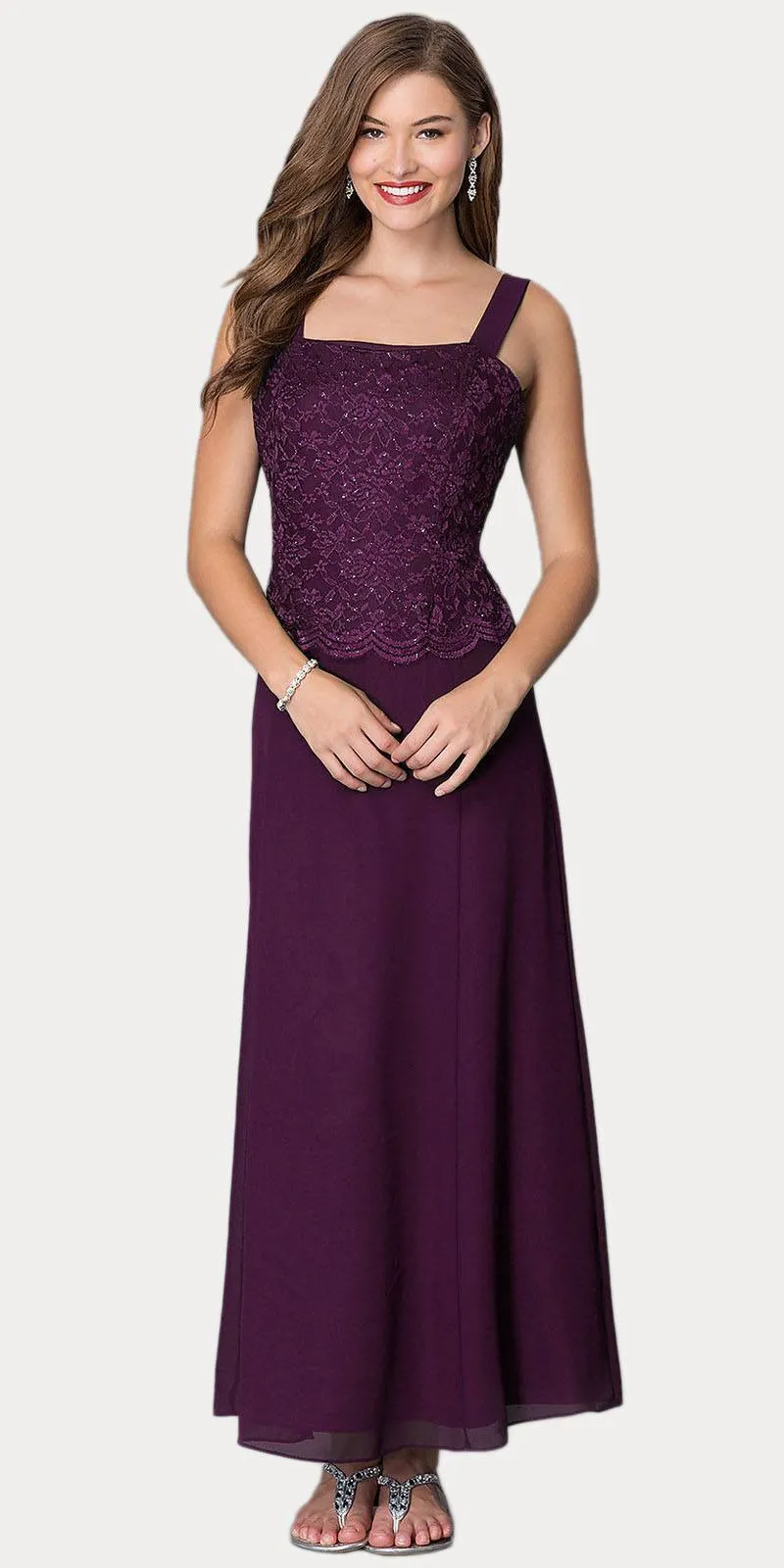 Sally Fashion 8466 Long Chiffon Mother of Groom Dress Lace 3/4 length Sleeve Jacket