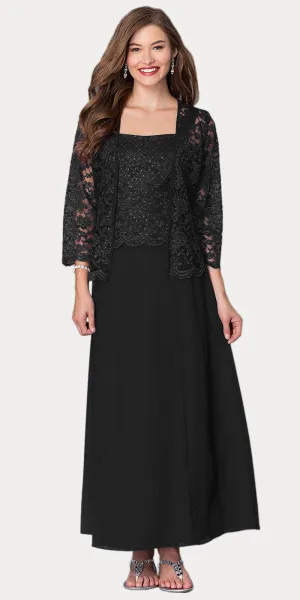 Sally Fashion 8466 Long Chiffon Mother of Groom Dress Lace 3/4 length Sleeve Jacket