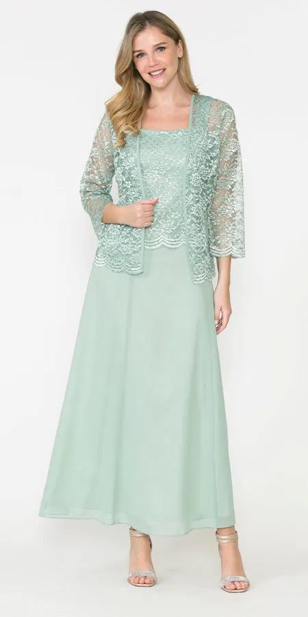 Sally Fashion 8466 Long Chiffon Mother of Groom Dress Lace 3/4 length Sleeve Jacket