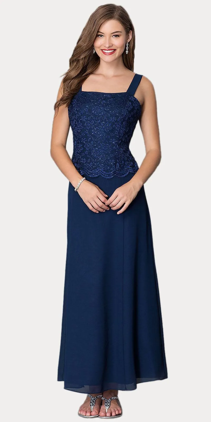 Sally Fashion 8466 Long Chiffon Mother of Groom Dress Lace 3/4 length Sleeve Jacket