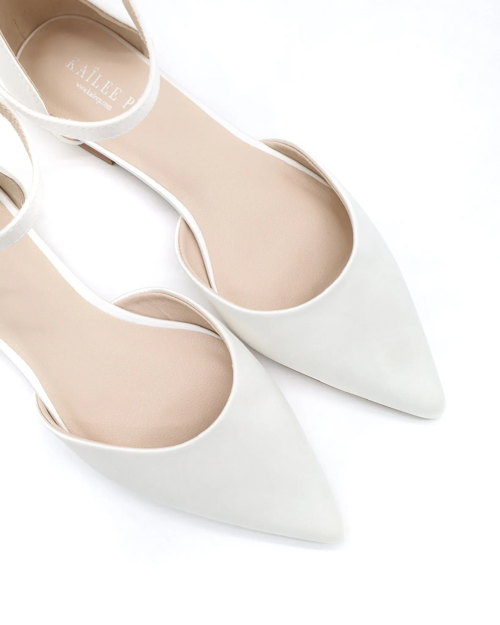 Satin Pointy Toe Flats with Ankle Strap