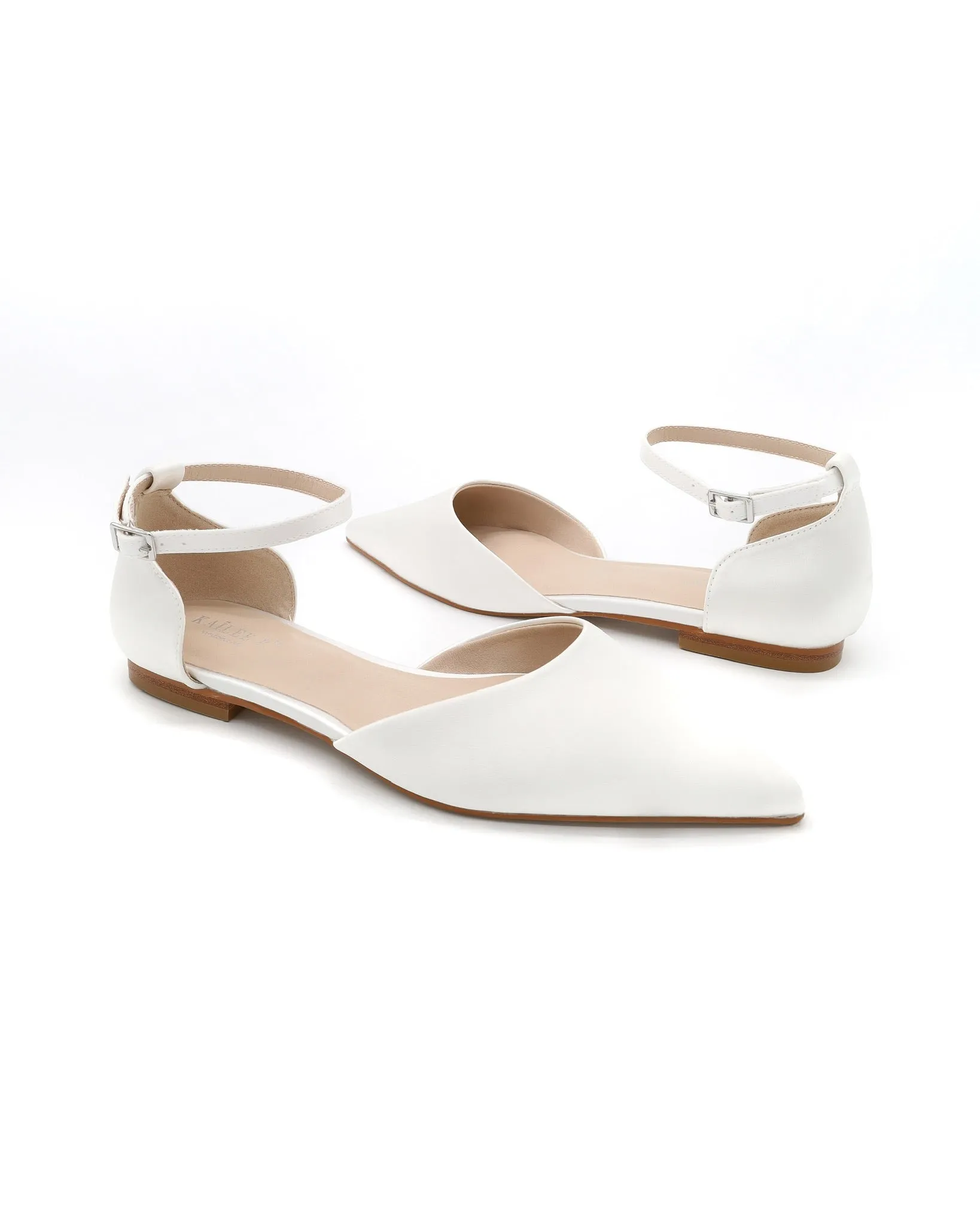 Satin Pointy Toe Flats with Ankle Strap