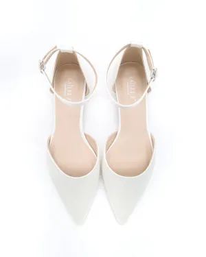 Satin Pointy Toe Flats with Ankle Strap